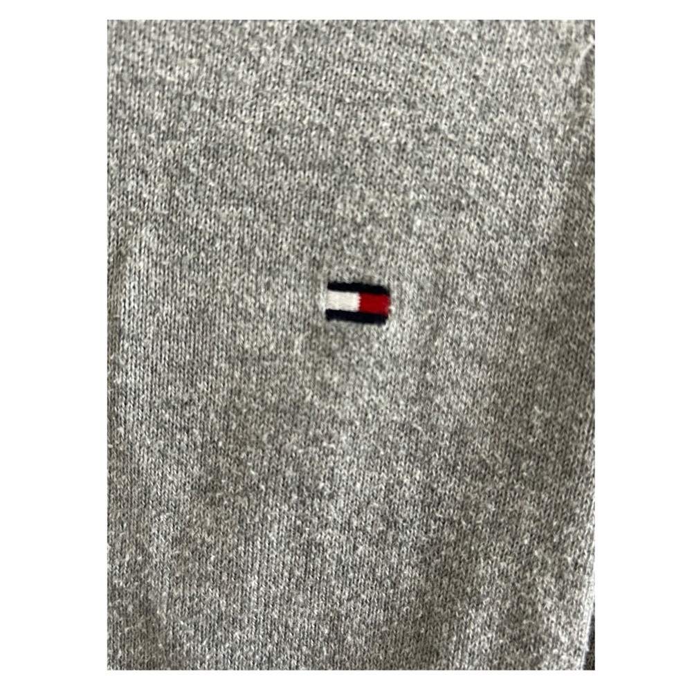 TOMMY HILFIGER Gray Logo Crewneck Sweater Sz M Sport Stripe Raglan Preppy - Picture 10 of 15